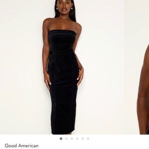 Good American Strapless Black Midi Dress with Tailored Seams